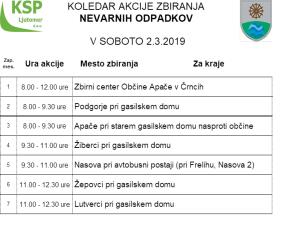 Koledar akcije zbiranja NEVARNIH ODPADKOV